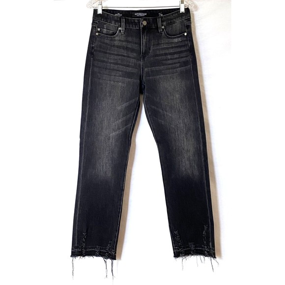 Liverpool Jeans Women 6/28 Cavalier Black The Straight Distressed Raw Frayed Hem - Picture 1 of 16